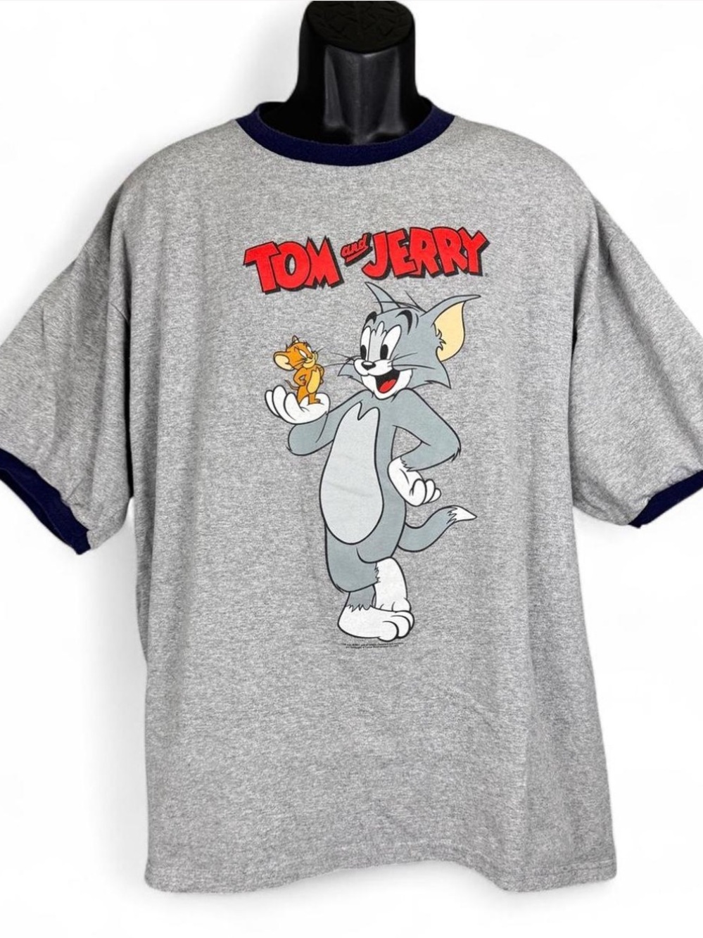 Vintage Tom and Jerry Ringer Shirt XL Grey Delta Pro Weight Cartoon Y2K 2002